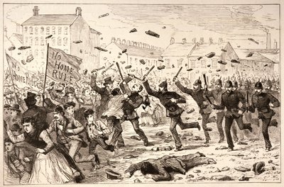 The Riots in Belfast: The Police Charging the Mob in the Brickfields, from 